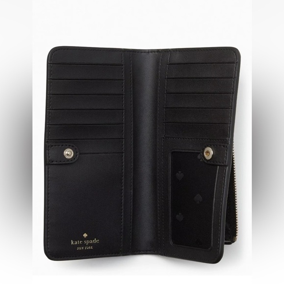 New Kate Spade Dumpling Pebble Leather Large Slim Bifold Wallet Black - Picture 2 of 3